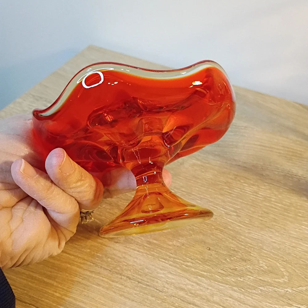 Vintage Viking Glass 6 Petal Amberina Single Candle Holder